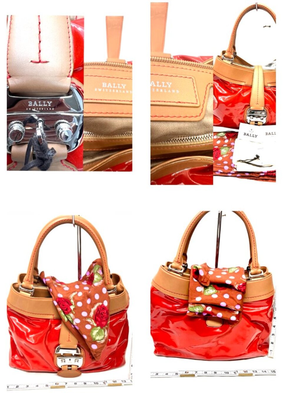 Classic 1831 Bally Switzerland Patten Leather Shoulder Lg Bag Red Lock+ Scarf(7 - Picture 9 of 16